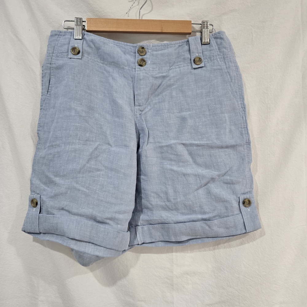 NWT LONDON JEAN Blue Women's Linen Shorts Size 6